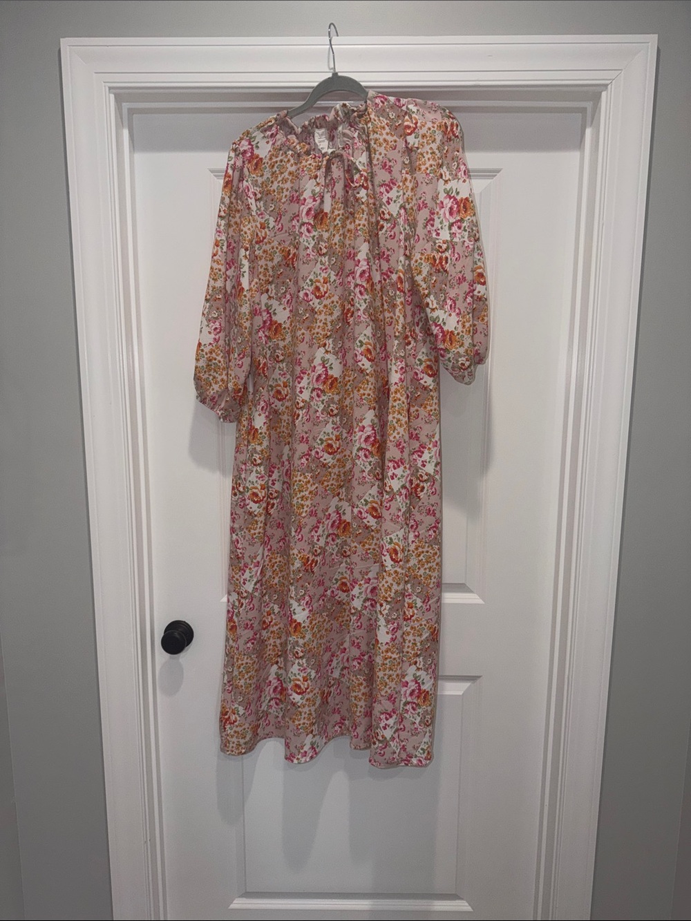 H&M Pink Floral Midi Dress with Yellow Accents